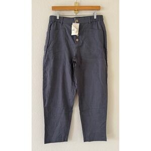 Lintico Womens Gray Linen Cotton Blend Button Fly Elastic Waist Pants Size L NWT